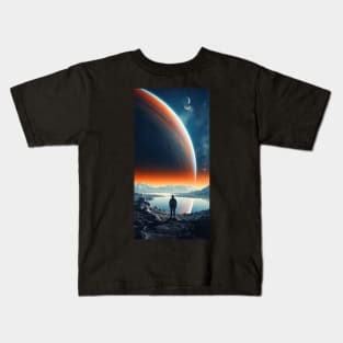 Astronaut stands in front of big star - t shirt design Kids T-Shirt